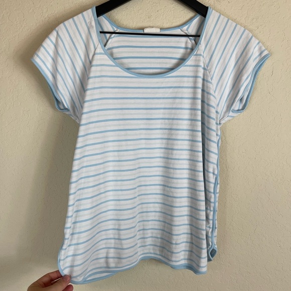 LAKE Pima Cotton Striped Pajama Top Short Sleeve in Blue Size Small - Picture 1 of 6